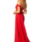 Jarlo Monica off shoulder red maxi dress pleated side skirt drape
