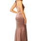 Jarlo Sage cowl front brown satin maxi dress with cross back detail