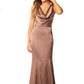 Jarlo Sage cowl front brown satin maxi dress with cross back detail