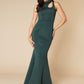Jarlo green fishtail maxi dress with teardrop cut out detail