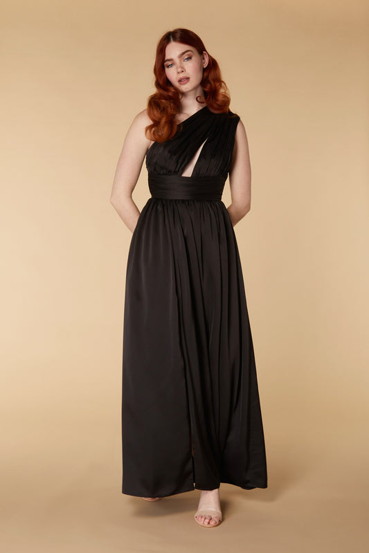 Jarlo black one shoulder maxi dress with cut out detail