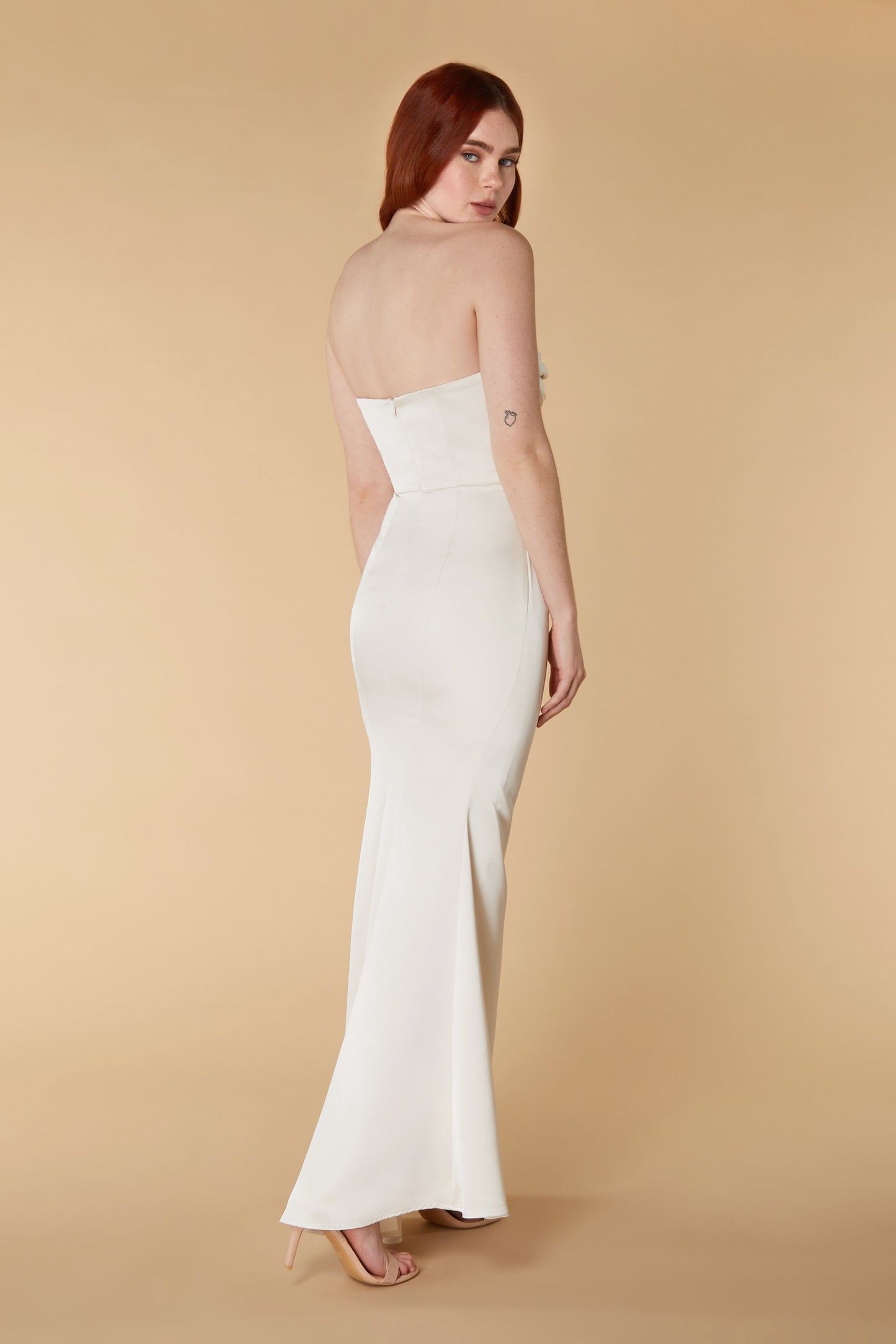 Jarlo Lisa strapless ivory satin maxi with train