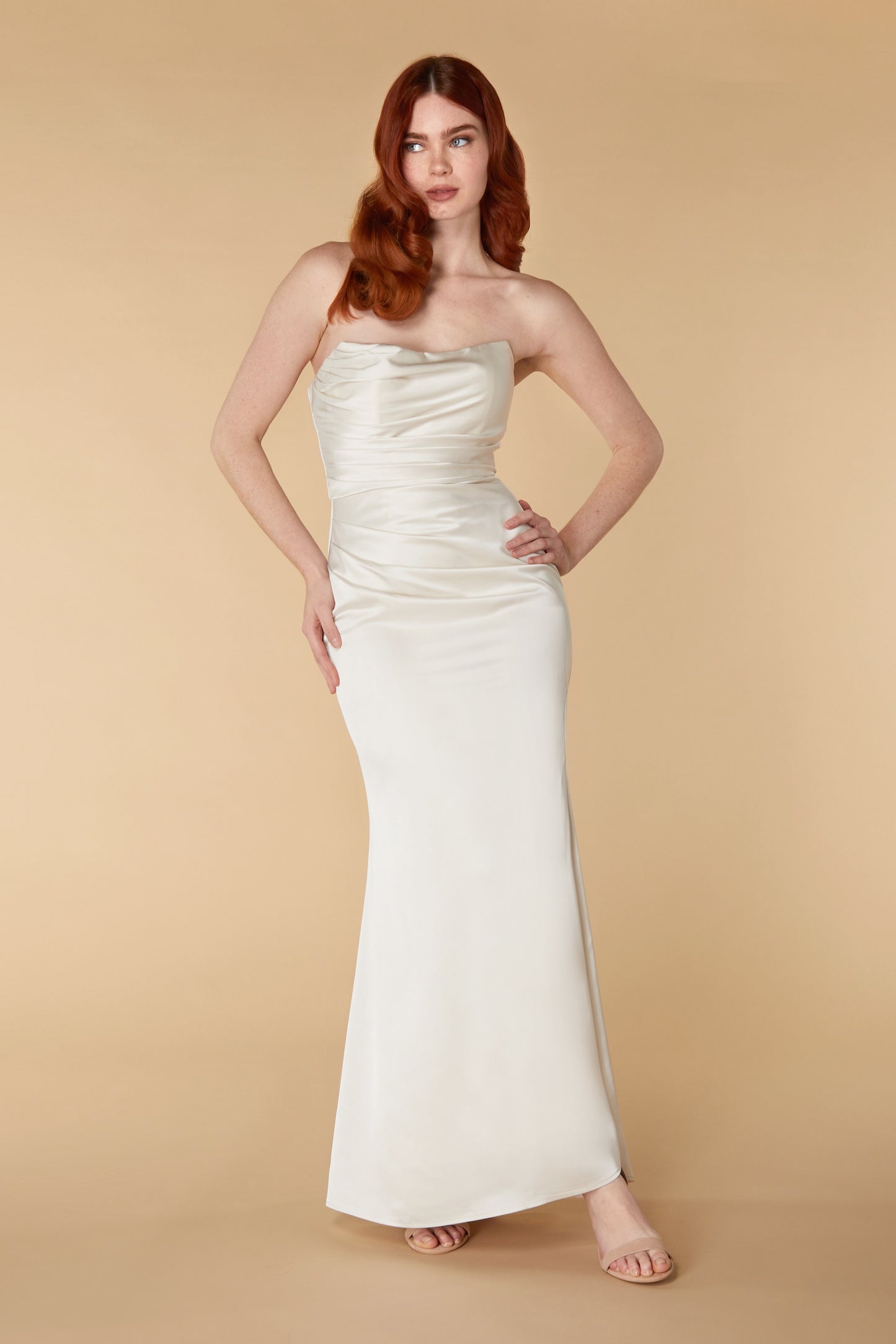 Jarlo Lisa strapless ivory satin maxi with train