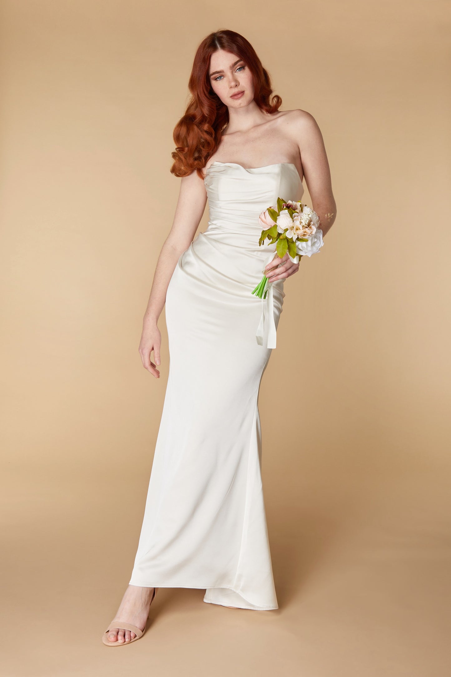 Jarlo Lisa strapless ivory satin maxi with train