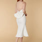 Jarlo Maya strapless fishtail ivory midi dress with bow back detail