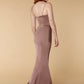 Jarlo brown satin v neck maxi dress with ruched bodice detail