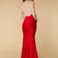 Jarlo red satin cowl neck maxi dress with open back