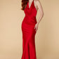Jarlo red satin cowl neck maxi dress with open back