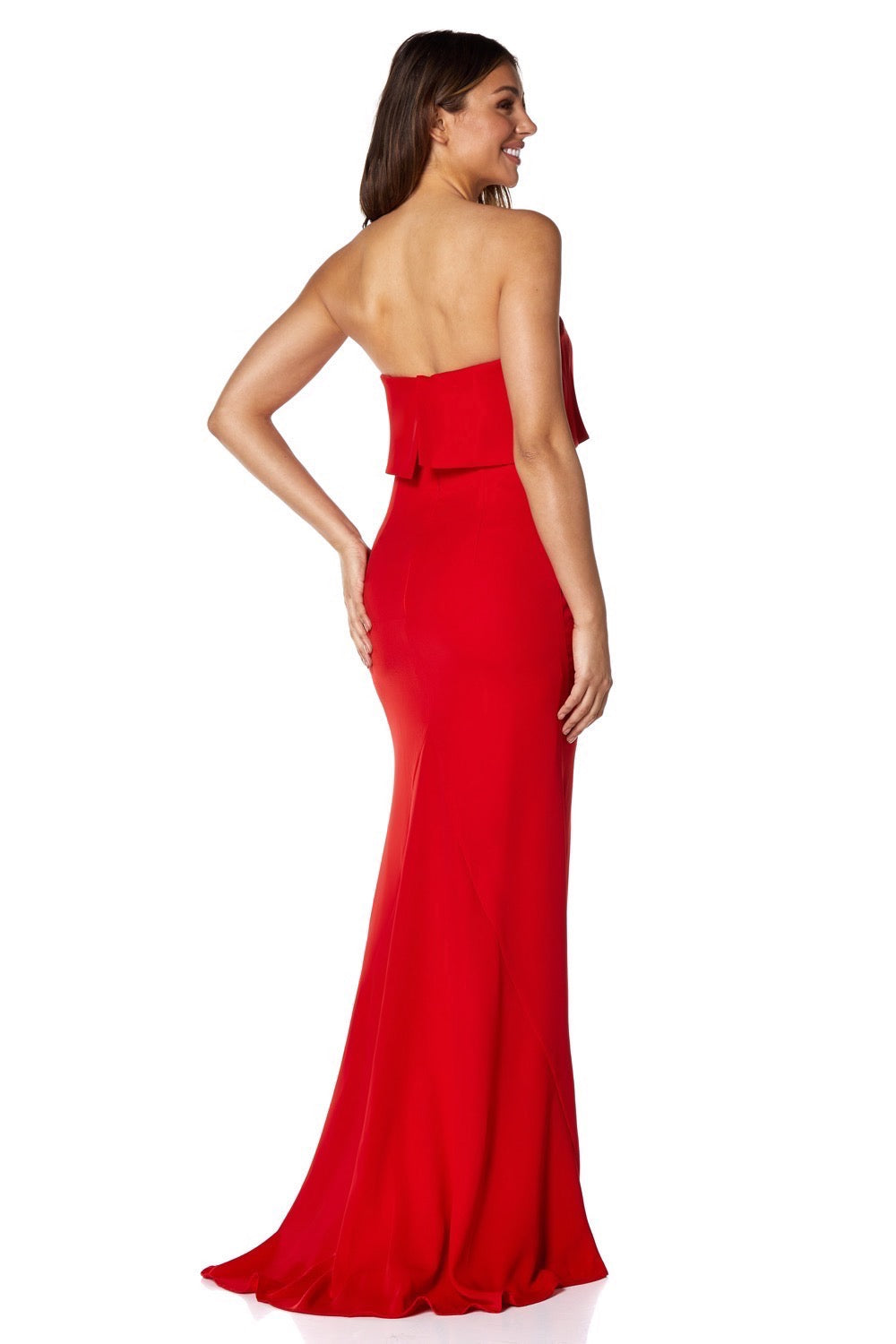 Jarlo red strapless maxi dress with bust overlay