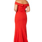 Jarlo red bardot fishtail maxi dress with thigh split and train