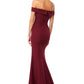  Jarlo burgundy bardot fishtail maxi dress with thigh split and train