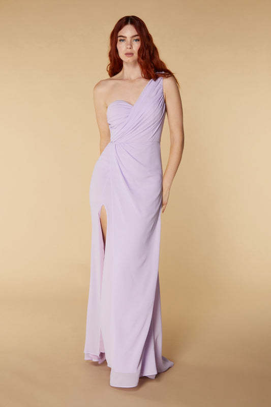 Jarlo Olani one shoulder lilac fishtail maxi dress with ruched bodice
