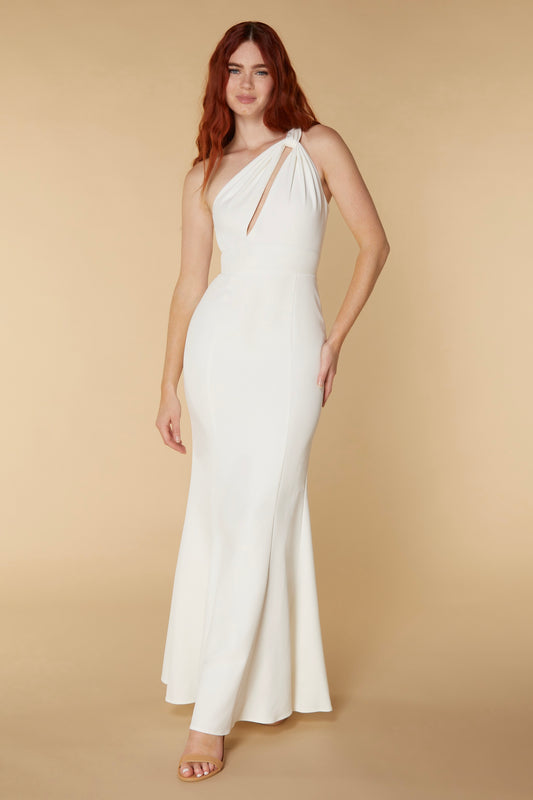 Jarlo Zaria one shoulder fishtail ivory maxi with cut out detail