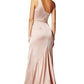 Jarlo Lisa one shoulder nude satin maxi dress with pleat detail
