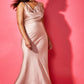 Jarlo Mika cowl front nude satin maxi dress with strap back detail