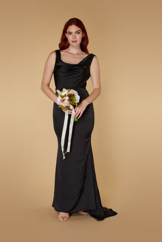 Jarlo black satin cowl neck maxi dress