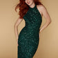 Jarlo Lan asymmetric green sequin midi dress with halter neck