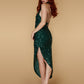 Jarlo Lan asymmetric green sequin midi dress with halter neck