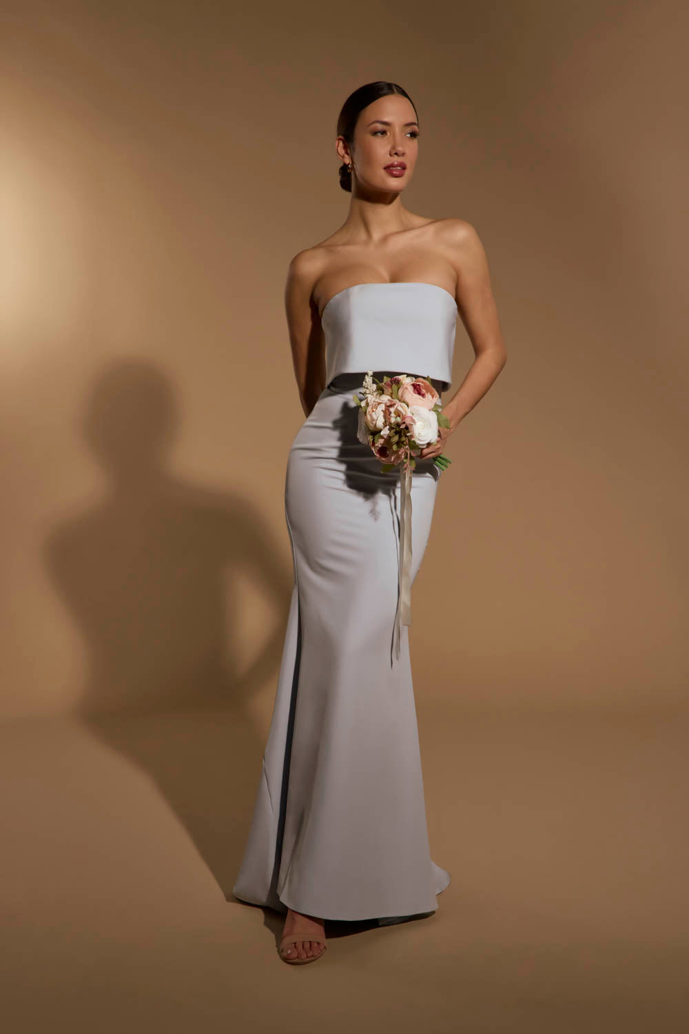 Jarlo blue strapless maxi dress with bust overlay