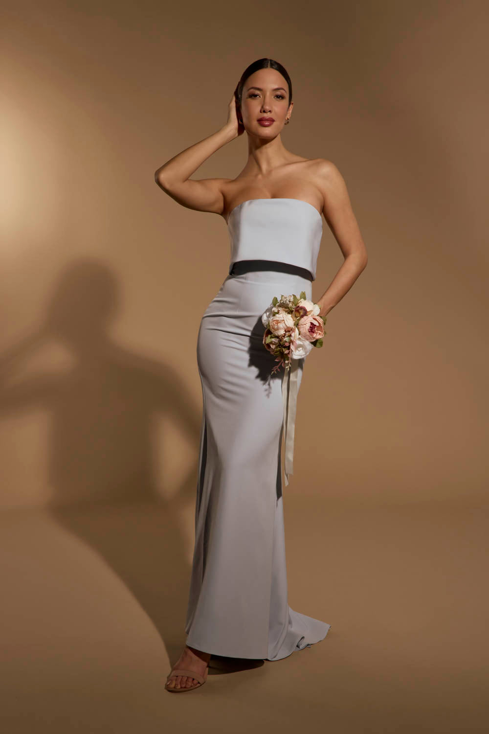 Jarlo blue strapless maxi dress with bust overlay