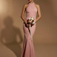 Jarlo pink halter neck fishtail maxi dress