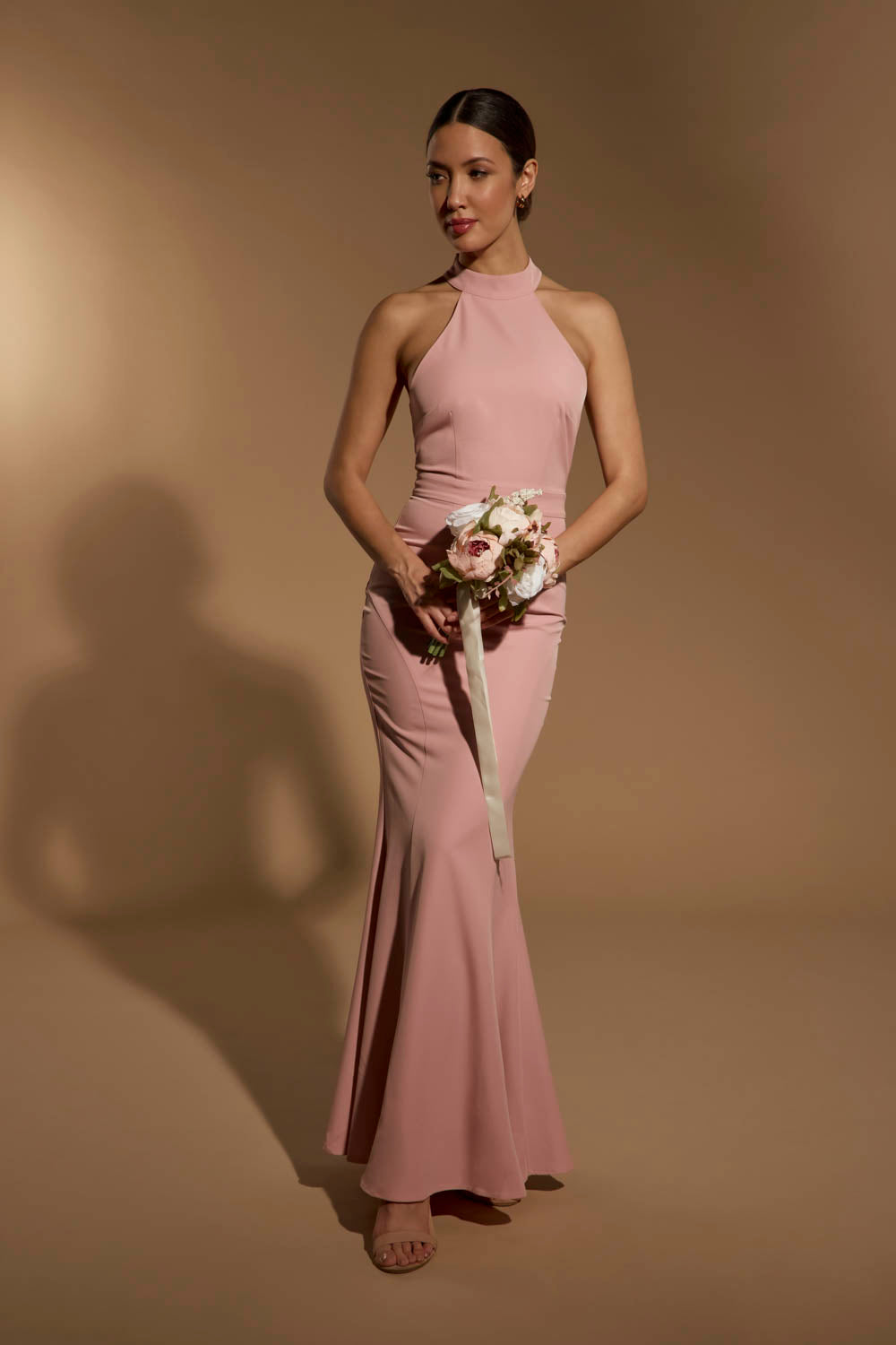 Jarlo pink halter neck fishtail maxi dress