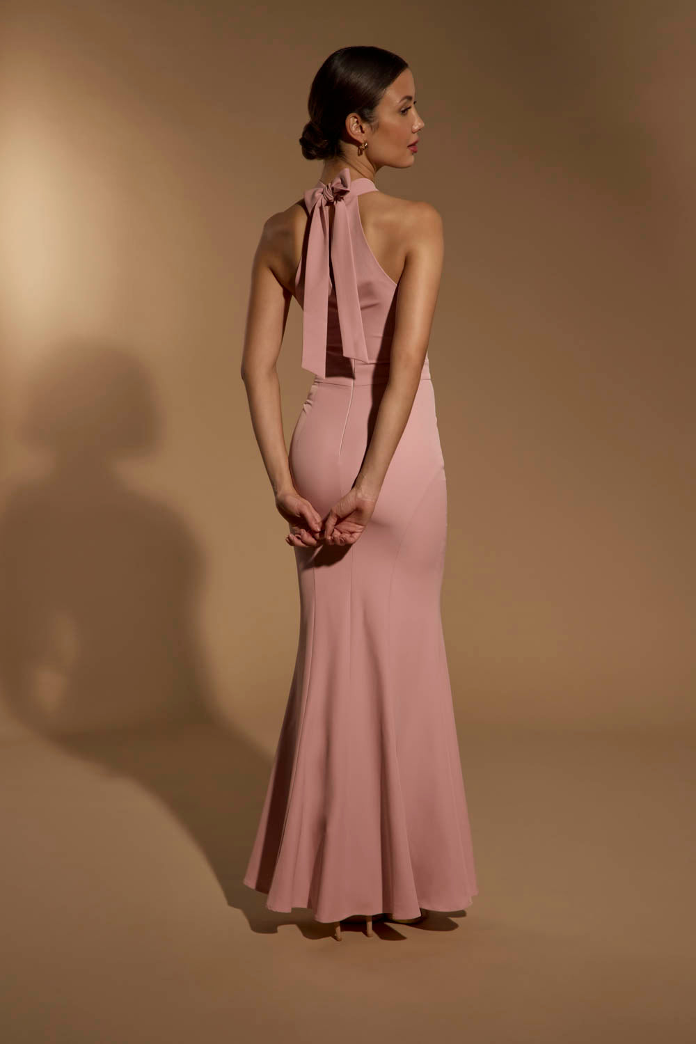 Jarlo pink halter neck fishtail maxi dress