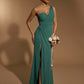 Jarlo Olani one shoulder green fishtail maxi dress with ruched bodice