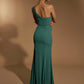 Jarlo Olani one shoulder green fishtail maxi dress with ruched bodice