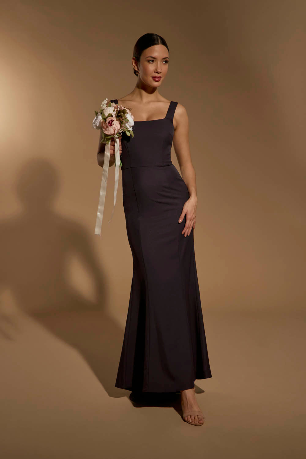 Jarlo Senia square neck navy maxi dress with button back