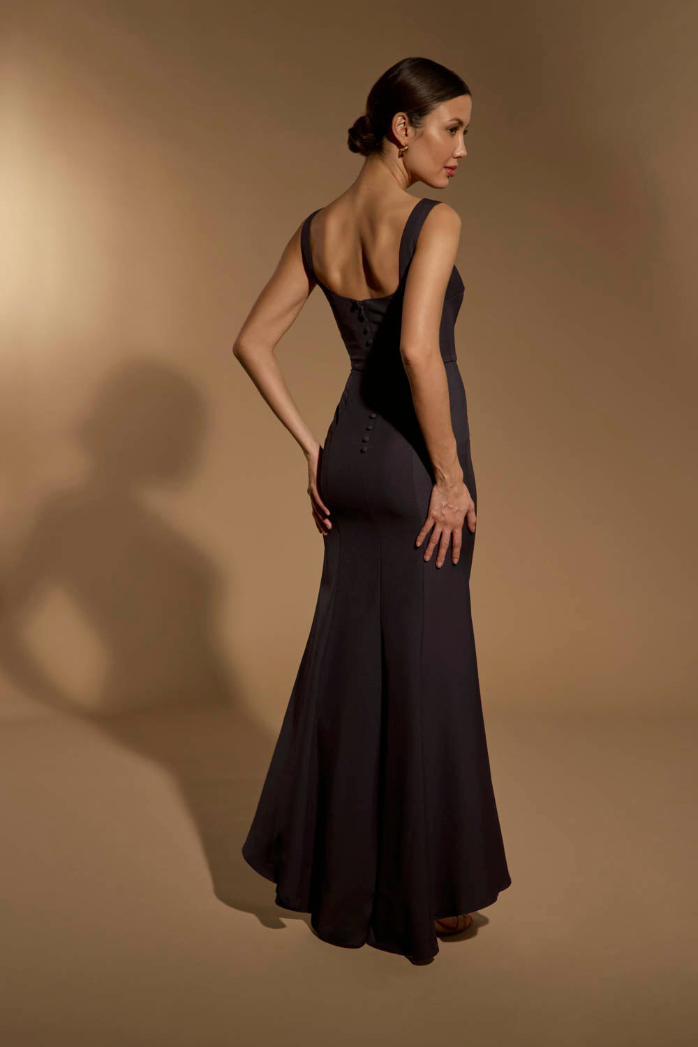 Jarlo Senia square neck navy maxi dress with button back