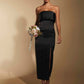 Kate Strapless Satin Midi Dress with Bust Overlay