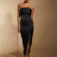 Kate Strapless Satin Midi Dress with Bust Overlay