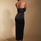Kate Strapless Satin Midi Dress with Bust Overlay