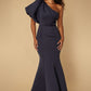 Jarlo navy one shoulder maxi dress with puff sleeve