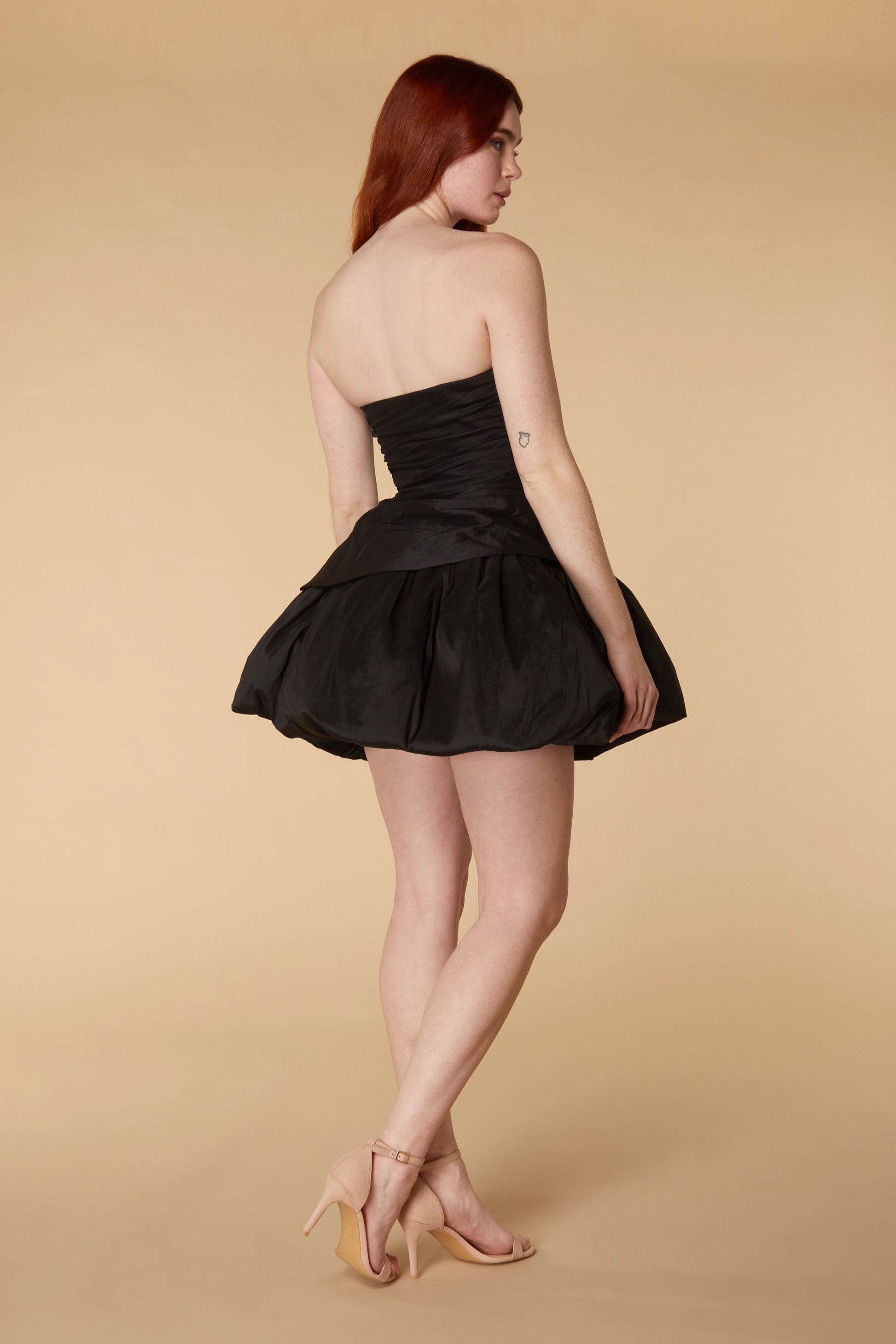 Jarlo Rosie black strapless mini with voluminous ruffle skirt