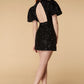 Kylie Sequin Puff Sleeve Mini Dress with Open Back