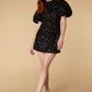 Jarlo Kylie black sequin puff sleeve mini dress with open back