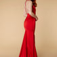 Jarlo Noah red satin fishtail maxi dress with button back