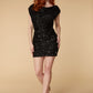 Alice Padded Shoulder Sequin Mini Dress with Open Back