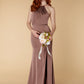 Jarlo brown satin fishtail maxi dress with keyhole draped back