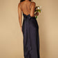 Jarlo Rose navy satin maxi dress with tie back detail