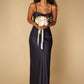 Jarlo Rose navy satin maxi dress with tie back detail