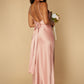 Jarlo Rose pink satin maxi dress with tie back detail