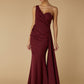 Jarlo Hazel One Shoulder Fishtail Burgundy Maxi Dress with Drape Detail