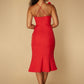 Jarlo Verona V neck strap red midi dress with floral corsage