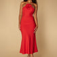 Jarlo red midi dress with corsage detail and open back