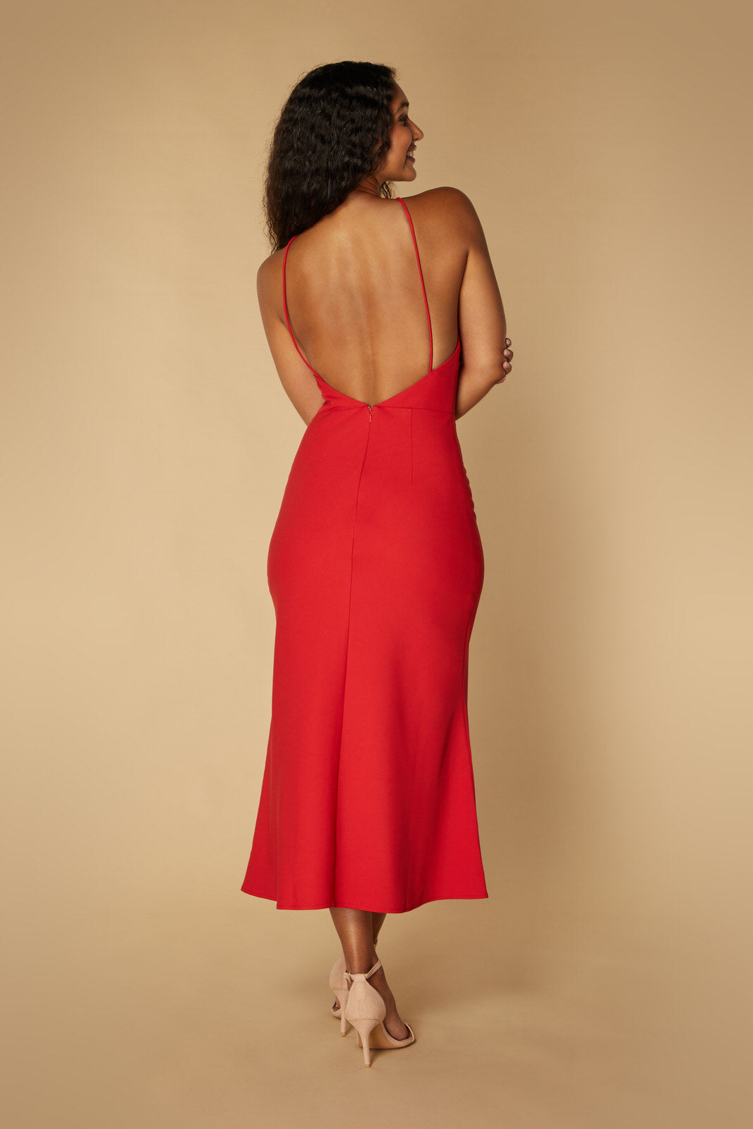 Jarlo red midi dress with Jarlo red midi dress with corsage detail and open back