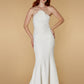Jarlo Kaz ivory maxi dress with floral appliqué and open back