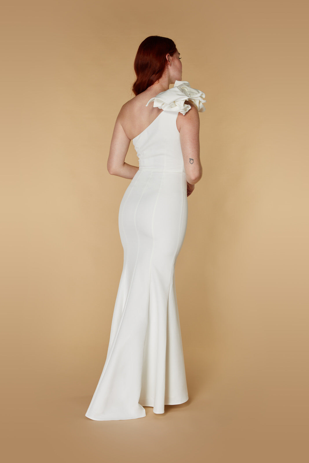 Jarlo Petal one shoulder ivory maxi dress with corsage detail